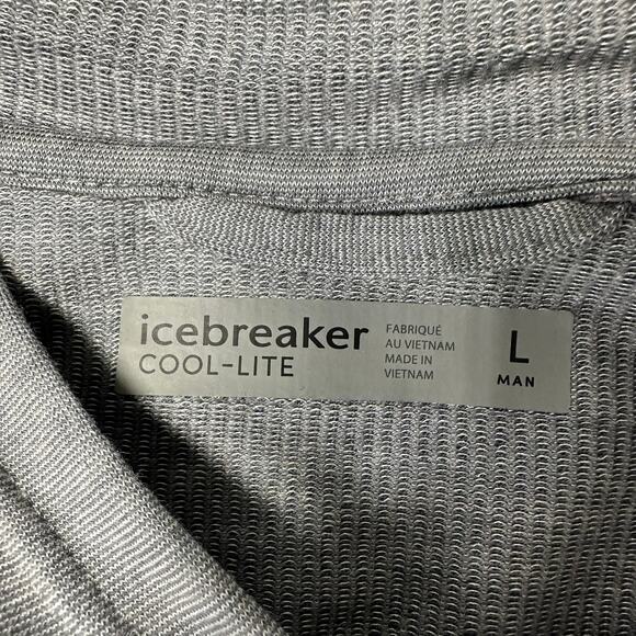 Icebreaker Long Sleeve Hooded Pullover Cool-Lite Gray Pockets Large Men's - Picture 7 of 12